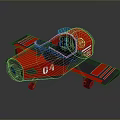 Red Airplane Model Number 04 With Cockpit Wings And Wheels 3d model