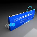 Dark Background Wall With Blue Illuminated Display Stands And Glowing Elements