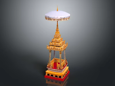 Traditional Golden Architectural Structure With White Umbrella Top Red Base And Intricate Decorative Details 3d model