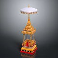 Traditional Golden Architectural Structure With White Umbrella Top Red Base And Intricate Decorative Details