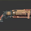 Steampunk Style Pistol With Copper Blue Red Accents And Mechanical Details