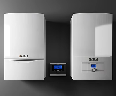Modern Vaillant White Water Heaters With Digital Controller Mounted On Wall 3d model