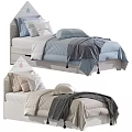 Cozy Kids Bed With Star Headboard Soft Pillows Quilt And Bed Sheets