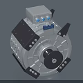 Industrial Electric Motor with Silver Housing Black Brackets Central Shaft Control Box and Blue Indicators