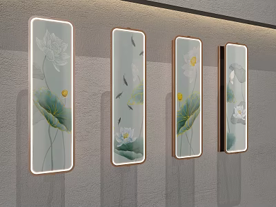 Decorative Chinese Style Wall Lamps With Lotus Fish Patterns And Gold Frame 3d model