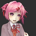 Anime Style 3D Character With Pink Pigtails Red Bow Gray Coat And Purple Eyes