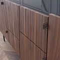 Modern Wooden TV Stand With Walnut Texture Storage Cabinets And Black Metal Legs