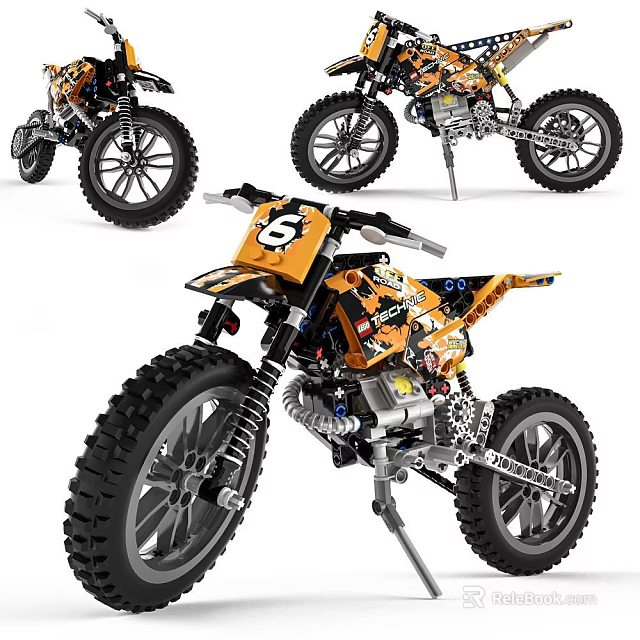 Orange Building Blocks Motorcycle With Number Six And Mechanical Details 3d model 