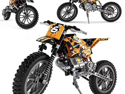Orange Building Blocks Motorcycle With Number Six And Mechanical Details 3d model