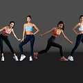 Women Doing Lunge Exercises In Activewear With Sneakers On Reflective Floor