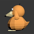 3D Cartoon Yellow Duck With Big Eyes Long Beak Round Body On Black Reflective Surface
