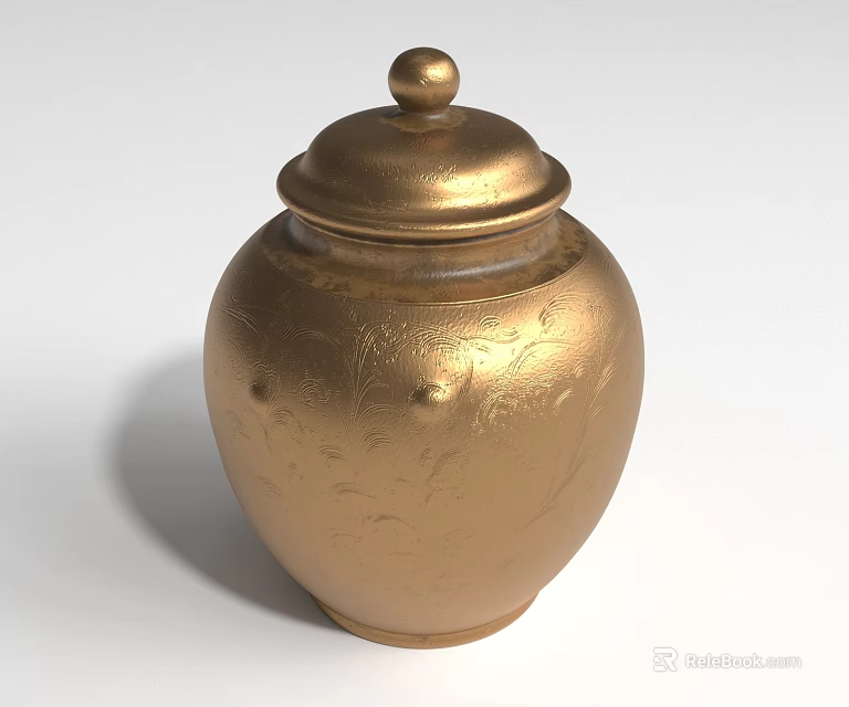 Luxurious Gold Jewelry Storage Jar With Intricate Patterns And Decorative Lid 3d model 