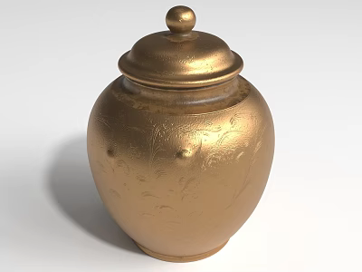 Luxurious Gold Jewelry Storage Jar With Intricate Patterns And Decorative Lid 3d model