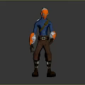 Game Movie 3D Character With Blue Skin Orange Helmet Glowing Arm Devices Brown Pants Boots