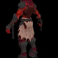 Game and Movie Character With Red Maroon Armor Outfit Feathered Details Chains and Wrist Guards