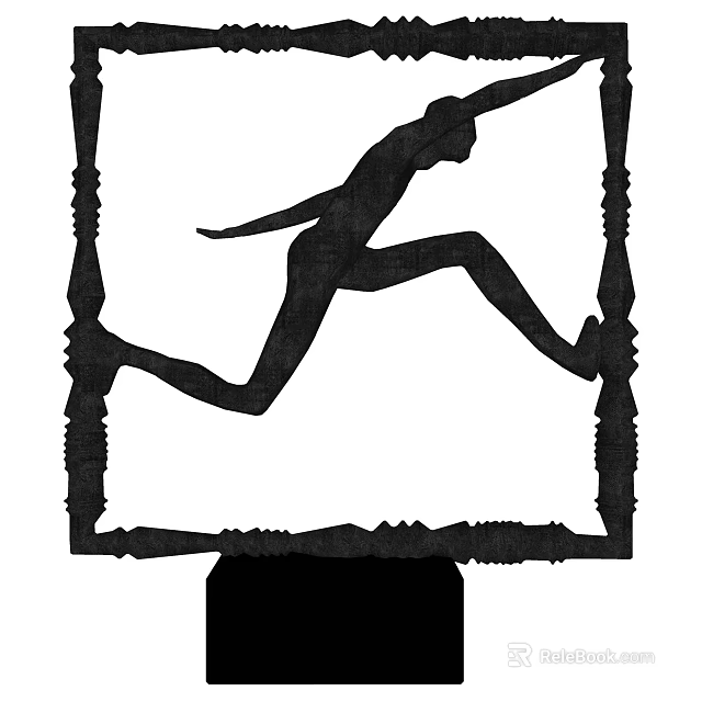 Decorative Ornament Set Featuring Leaping Figure Silhouette With Decorative Frame And Base 3d model 