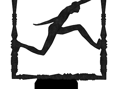 Decorative Ornament Set Featuring Leaping Figure Silhouette With Decorative Frame And Base 3d model