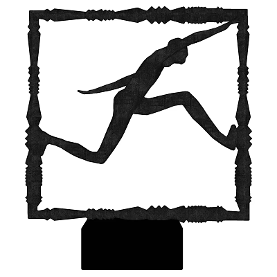 Decorative Ornament Set Featuring Leaping Figure Silhouette With Decorative Frame And Base 3d model