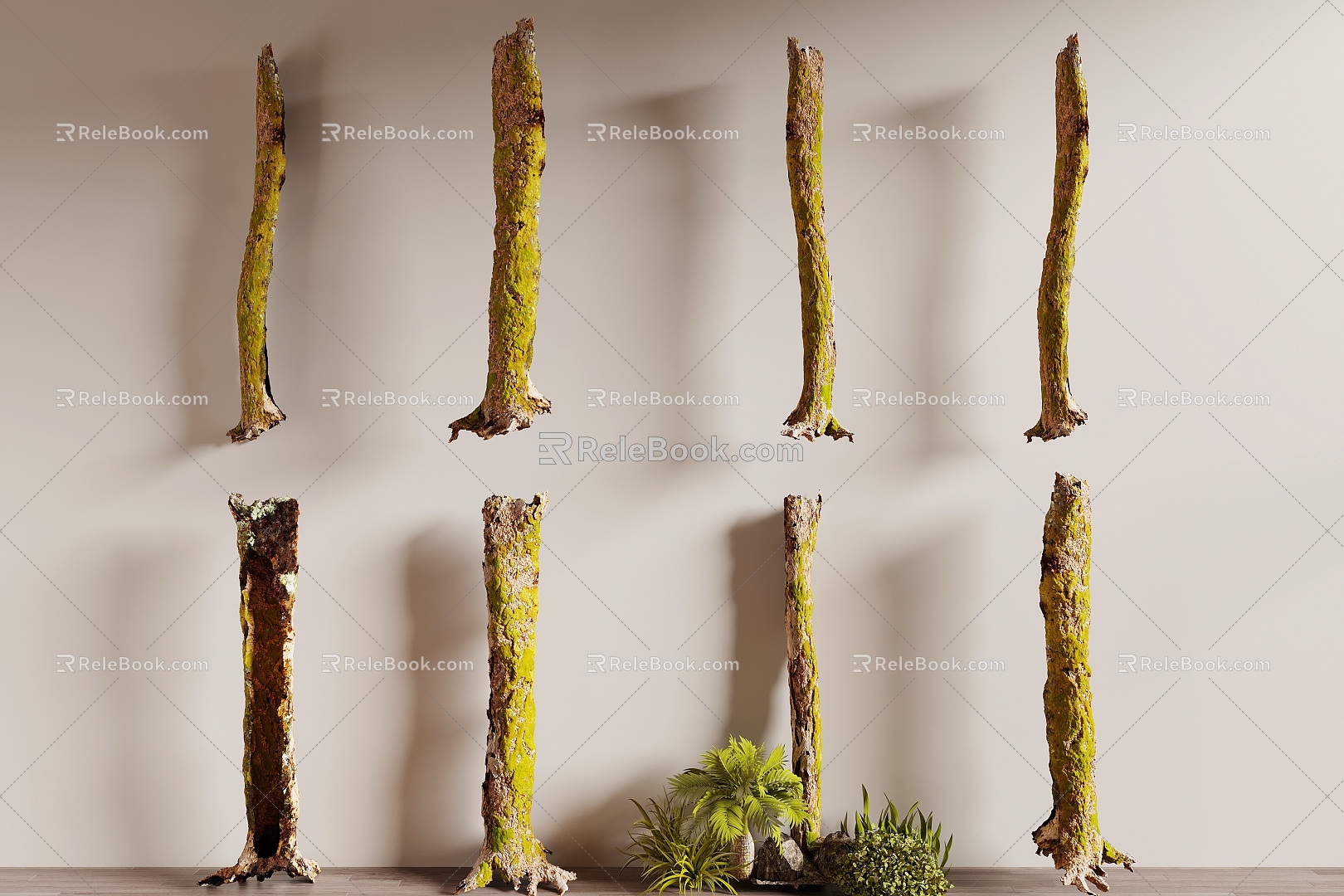 Dead wood moss rotten wood ornaments dead trunk 3d model