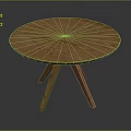 Round Wooden Table Furniture With Three Legged Design And Wood Grain Surface