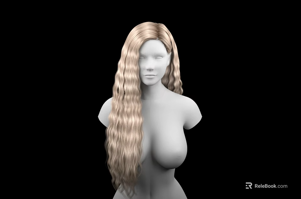 Game Movie Character 3D Model With Long Blonde Curly Hair Upper Body In Black Background 3d model 