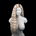 Game Movie Character 3D Model With Long Blonde Curly Hair Upper Body In Black Background