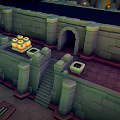 Green Dragon Guarding Ancient Stone Chamber With Skull And Glowing Eyed Creatures