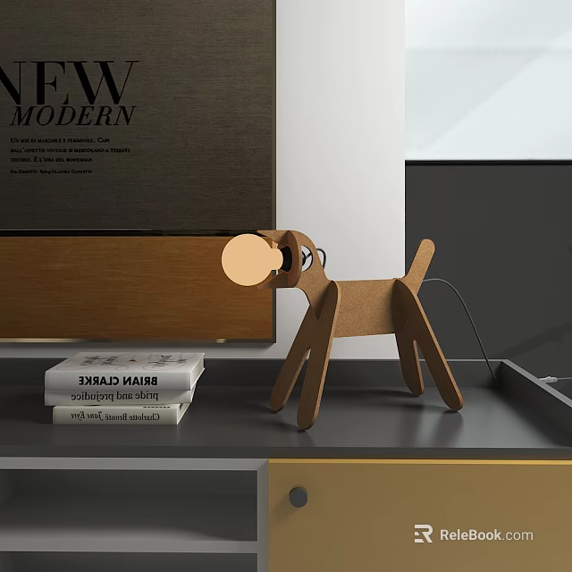 Modern Brown Deer Shaped Table Lamp On Shelf With Decorative Books 3d model 