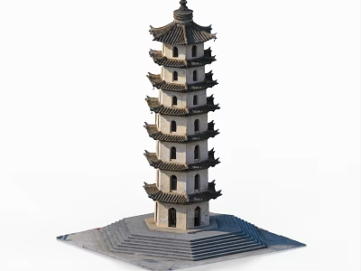 Traditional Chinese Pagoda Featuring Multi Storey Structure Overhanging Eaves And Stone Steps Base 3d model