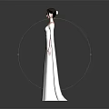 3D Female Character In White Long Dress And Cloak With Dark Background Reflective Floor