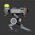 Mechanical Robot Character With Yellow Helmet And Gray Orange Mechanical Legs