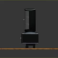 Black Display Cabinet With Glass Door On Wooden Platform And Drawer Cabinet Base