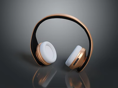 Modern Over Ear Computer Headphones With Gold Frame White Cushions And Black Headband 3d model