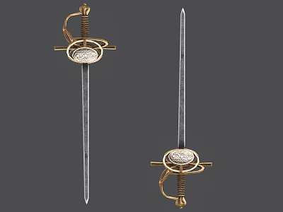 Vintage Decorative Sword With Golden Hilt Circular Emblem And Sharp Blade 3d model
