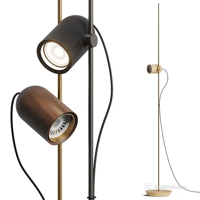Floor Lamps With Modern Design Wooden Shades And Metal Stands 3d model 