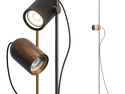 Floor Lamps With Modern Design Wooden Shades And Metal Stands 3d model