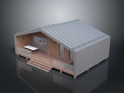 Modern Wooden Small Building Featuring Metal Roof Terrace Table Steps And Simple Design 3d model