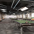 Modern Billiard Hall Interior With Pool Tables Lighting And Sofas 3d model