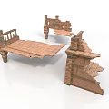 Vintage Wooden Furniture Pieces With Carved Railings And Bed Frame Parts