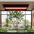 Serene Indoor Interior Landscape With Wooden Walls Large Glass Windows Indoor Tree And Green Plants
