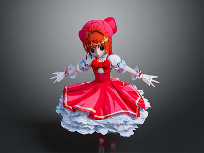 Red Plush Toy Doll With Red Hat Dress And White Lace Decoration 3d model