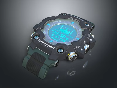 Black Digital Sports Watch With Protection Function And Durable Strap Design 3d model