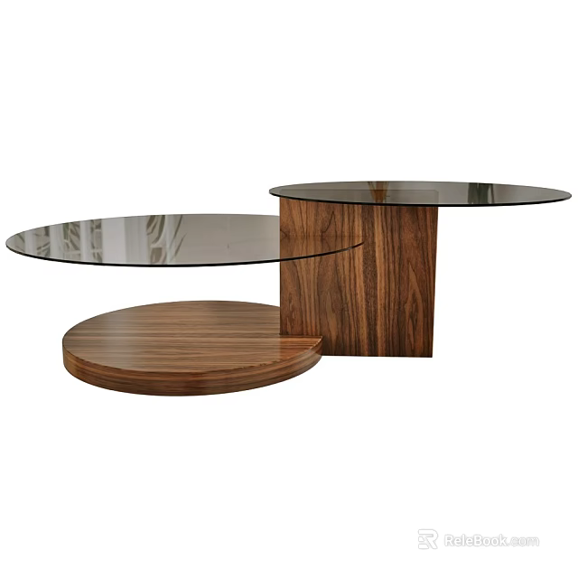 Modern Coffee Table With Glass Top And Wooden Circular Base Design 3d model 