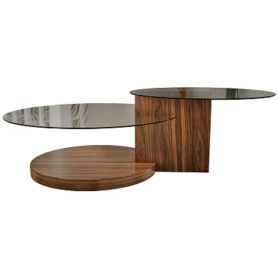 Modern Coffee Table With Glass Top And Wooden Circular Base Design 3d model