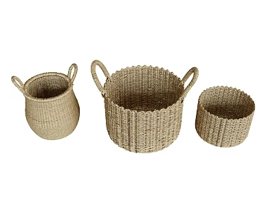 Set of Three Handwoven Storage Baskets Natural Color with Handles for Home Organization 3d model