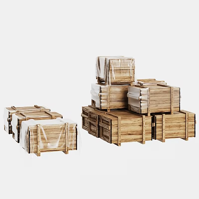 Multiple Stacked Wooden Crates With Wrapped Layers And Solid Wood Structure 3d model