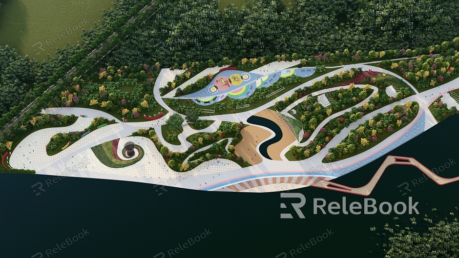 Modern Park Waterfront Landscape model