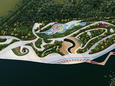 Modern Park Waterfront Landscape model