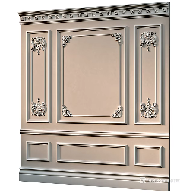 Elegant Wall Paneling with Intricate Carved Frames and Decorative Details for Interior Design 3d model