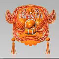 Traditional Orange Chinese Lion Head Decoration With Wire Frame And Tassels Design